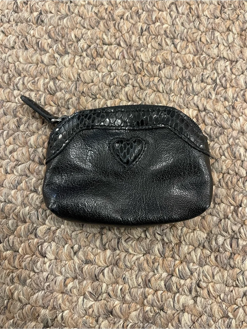 Brighton Black Leather Heart Coin Purse Croc Embossed Trim Vintage Pouch Wallet